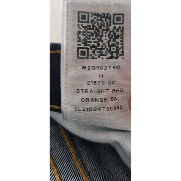 True Religion Straight Jeans -Red Orange Stitch-Lonestar Dark -Size 25- NWT $189 - Picture 9 of 13